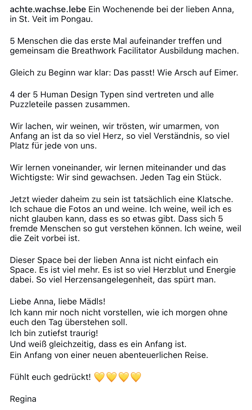 Breathwork Ausbildung 2025_2 Text darüber, was eine Teilnehmerin über die Breathwork Ausbildung gesagt hat